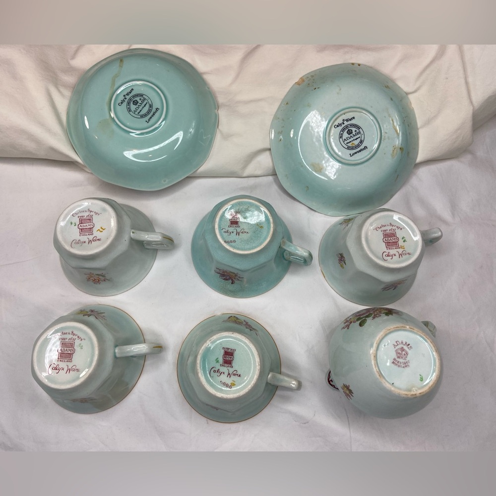 Adams Calyx Ware Tea Cups Saucers Creamer chips and stains Arts & Crafts - Picture 4 of 13